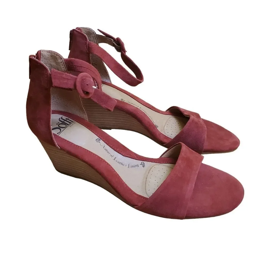 Sofft Red Suede Wedges Size 8.5